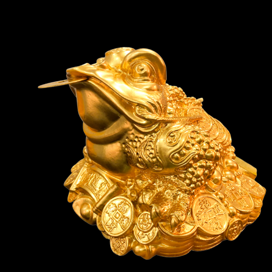 Thiềm Thừ - Linh vật Phong Thủy với 3 chân và ngự trên tấm thảm lấp lánh của báu vật vàng châu.